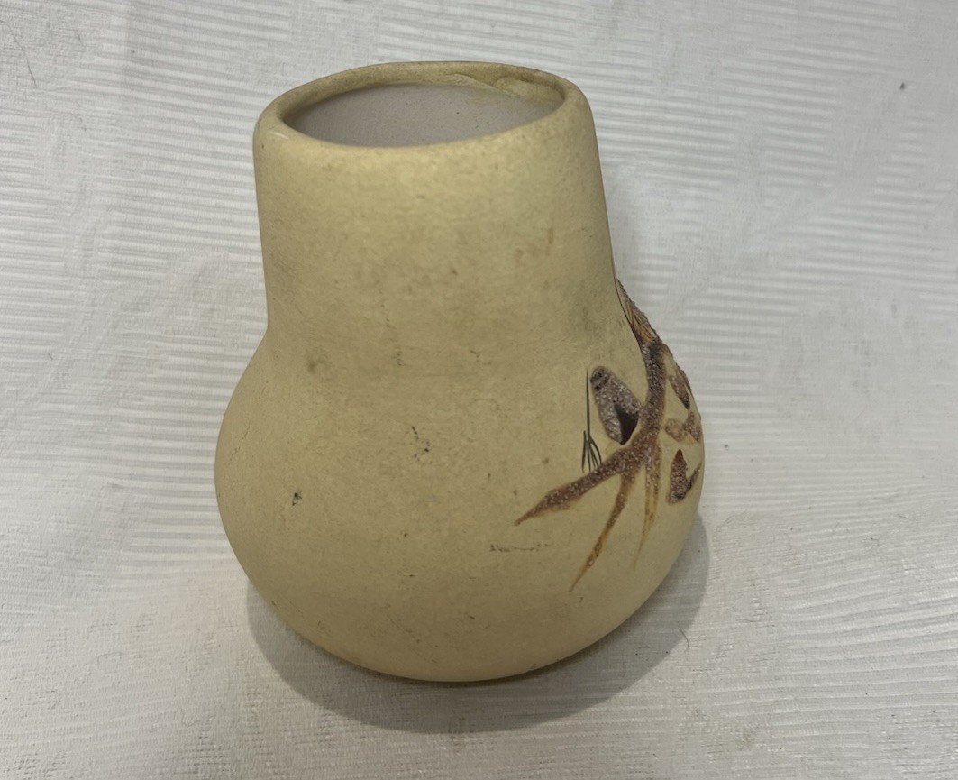 Vintage Art Pottery Crafted Vase Signed 4.5”T 2.5”D Hand Painted Crafted