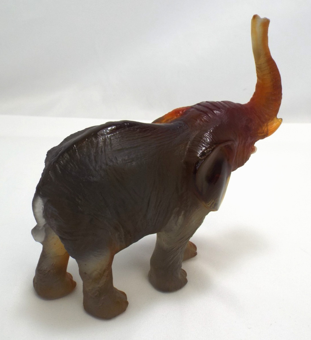 Daum Pate De Verre Glass Small Elephant Figurine 3238 in Box Leroy Amber Green