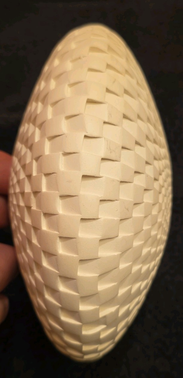 Michael Wisner Studio Pottery, White Sculptural Vessel. Signed. spoke patern