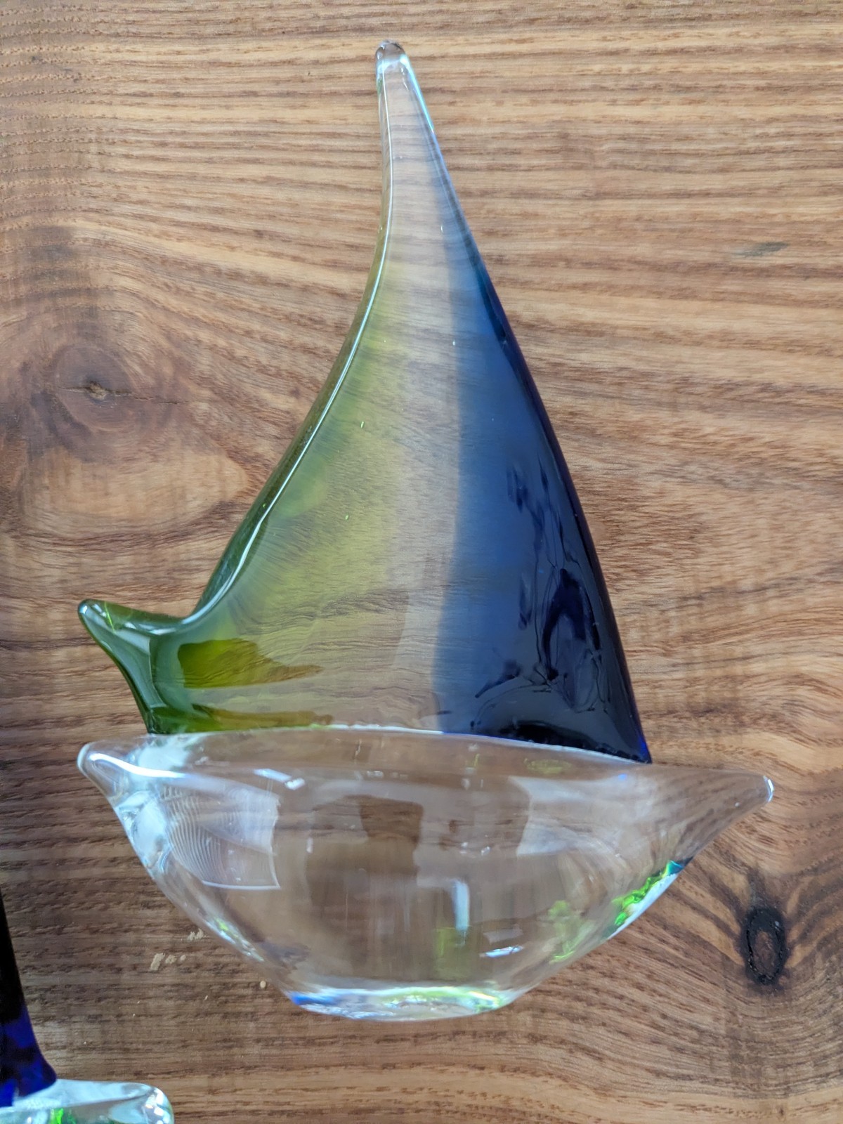 Vintage Murano Style Glassware Glass Sailboat Sculpture Blue Green Boats 6″& 8”