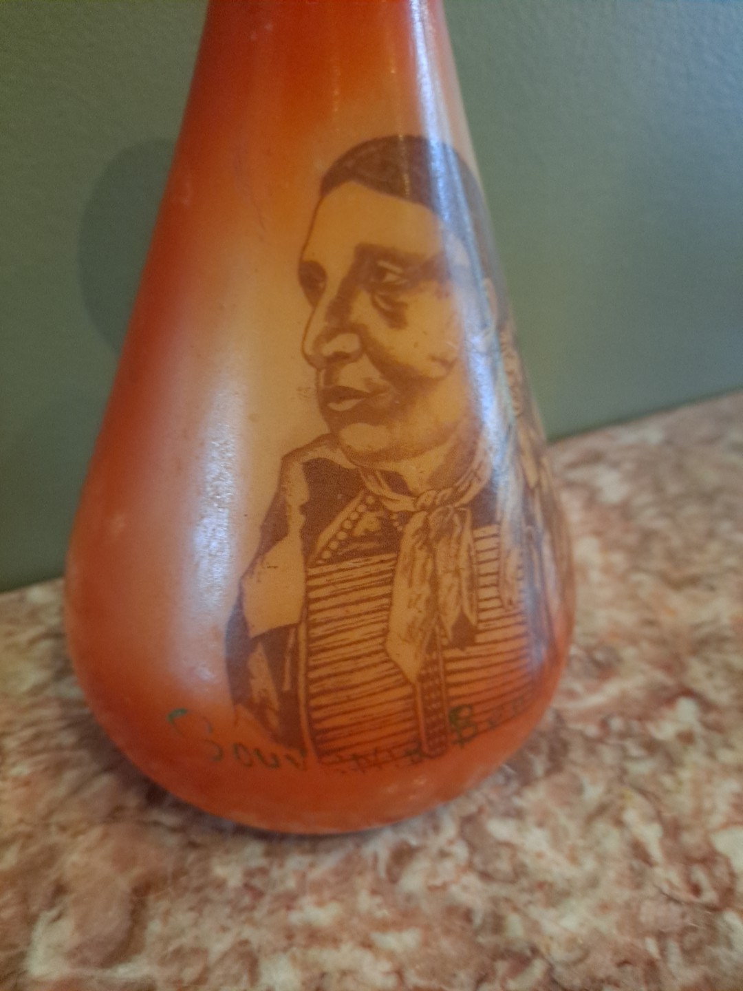 Vintage Milk Glass Brown-Glazed Native-American Indian Chief Vase Souvenir