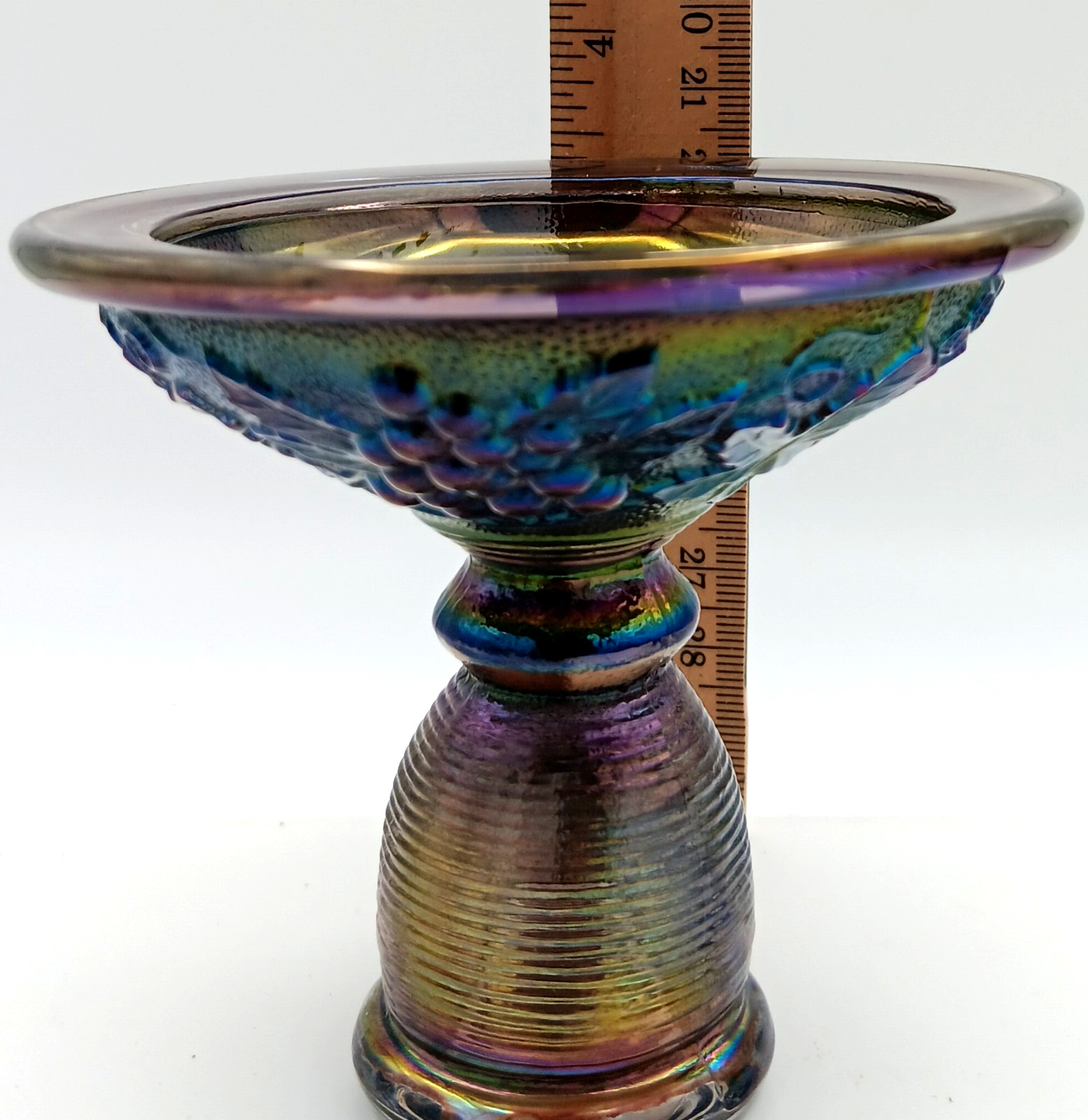 Vtg. Imperial Grape & Leaf Amethyst Carnival Glass Candle Holders 1951-1977