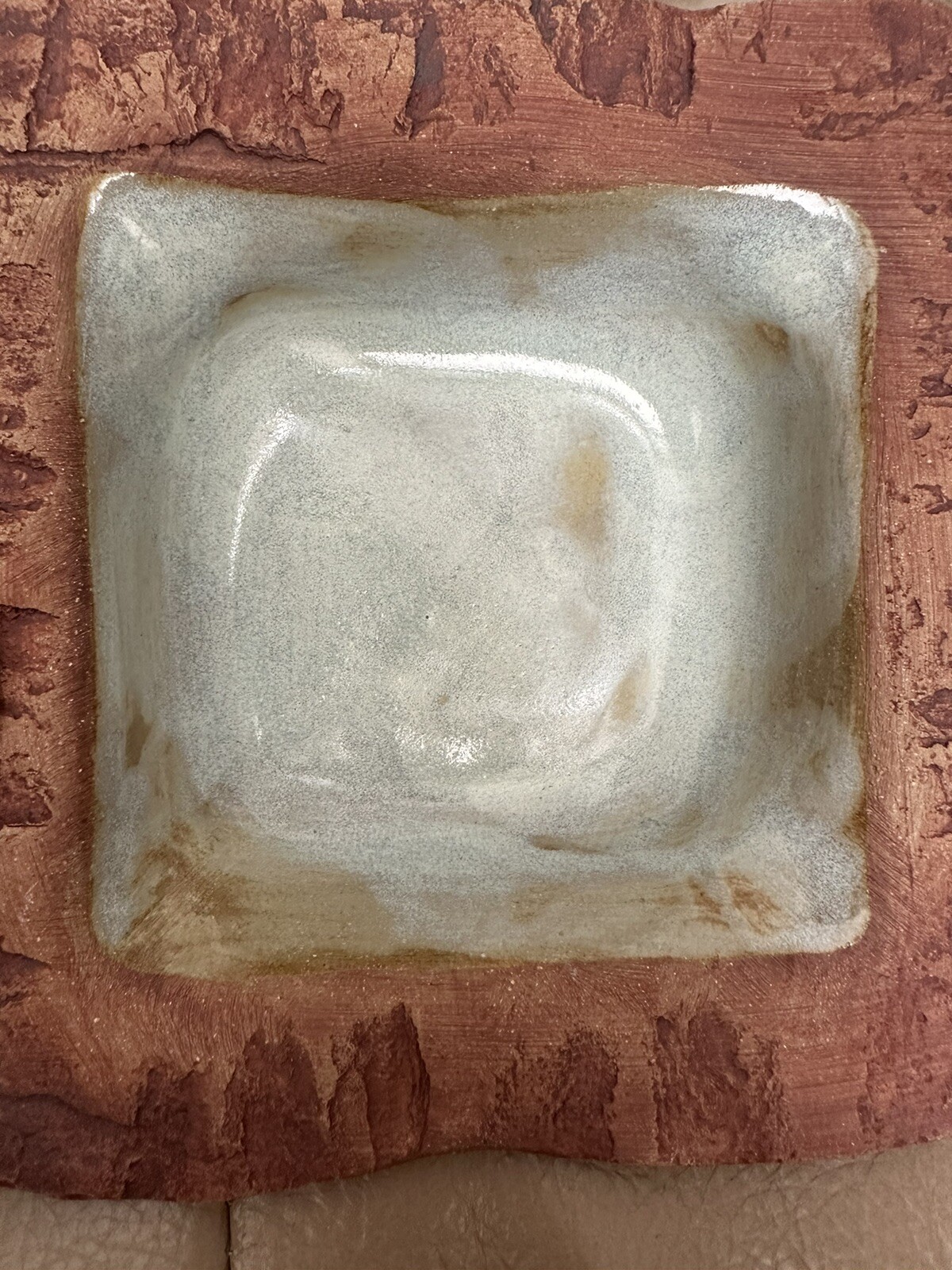 Ceramic & Glass Dish Square Artist Made Earthenware Signed