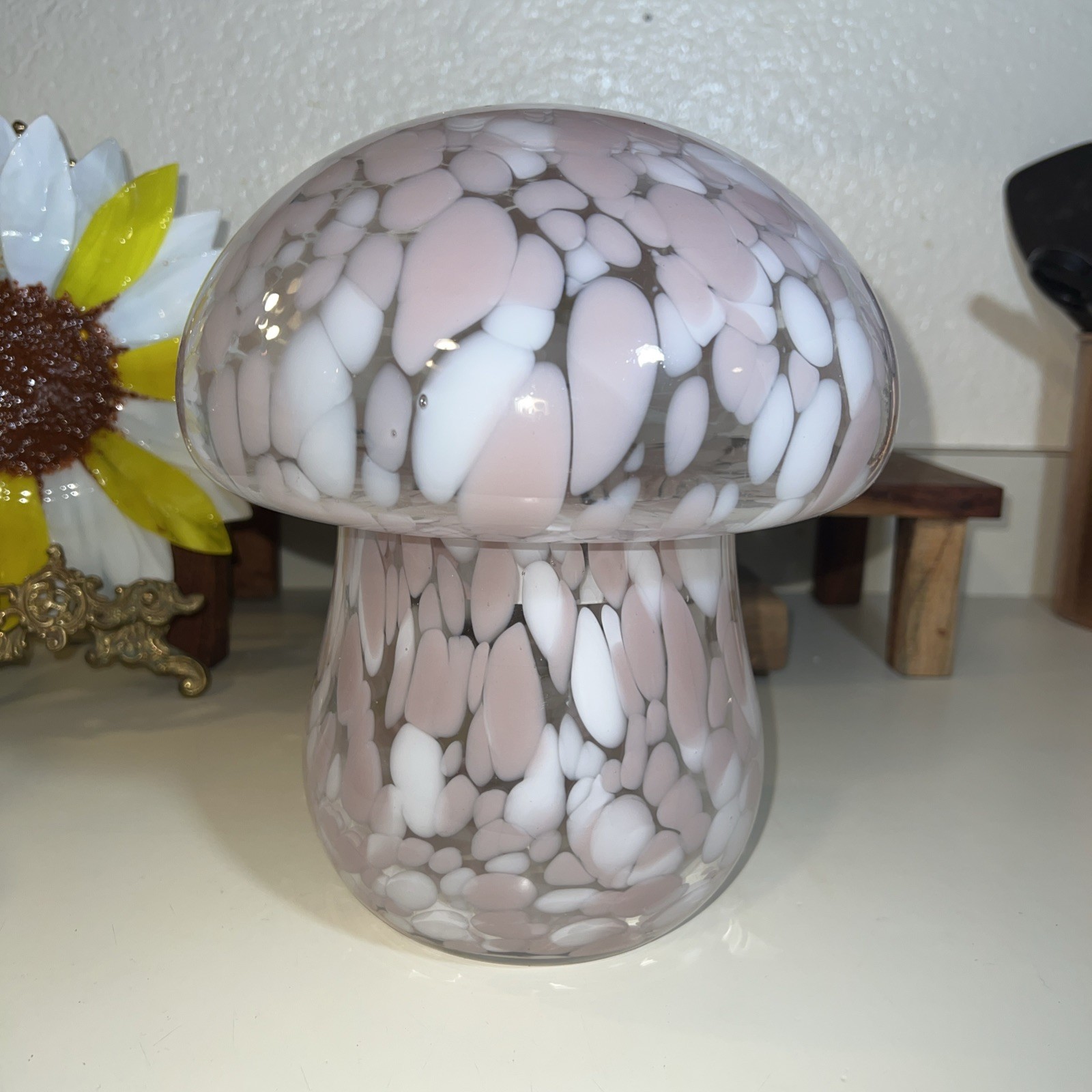 Large Decorative Art Glass 2Pc Mushroom Jar Canister Fairy Lamp Table Home Decor
