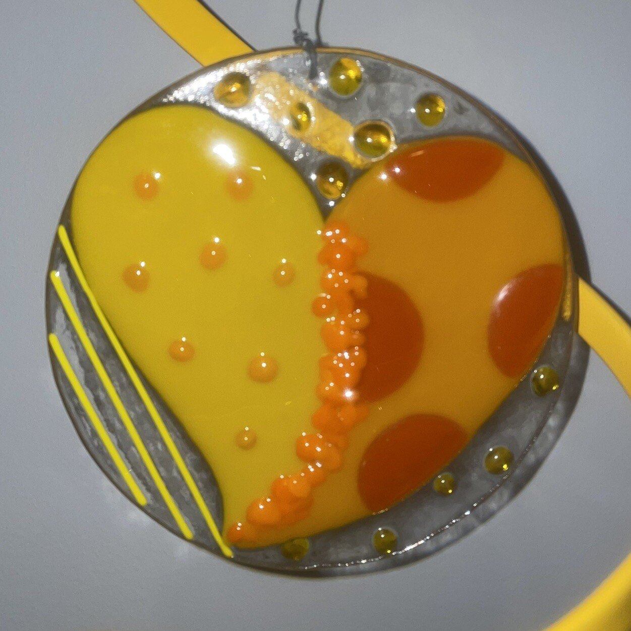 Fused Glass HEART Art Sculpture with Stand Signed by Anne Nye & Diane Mattern