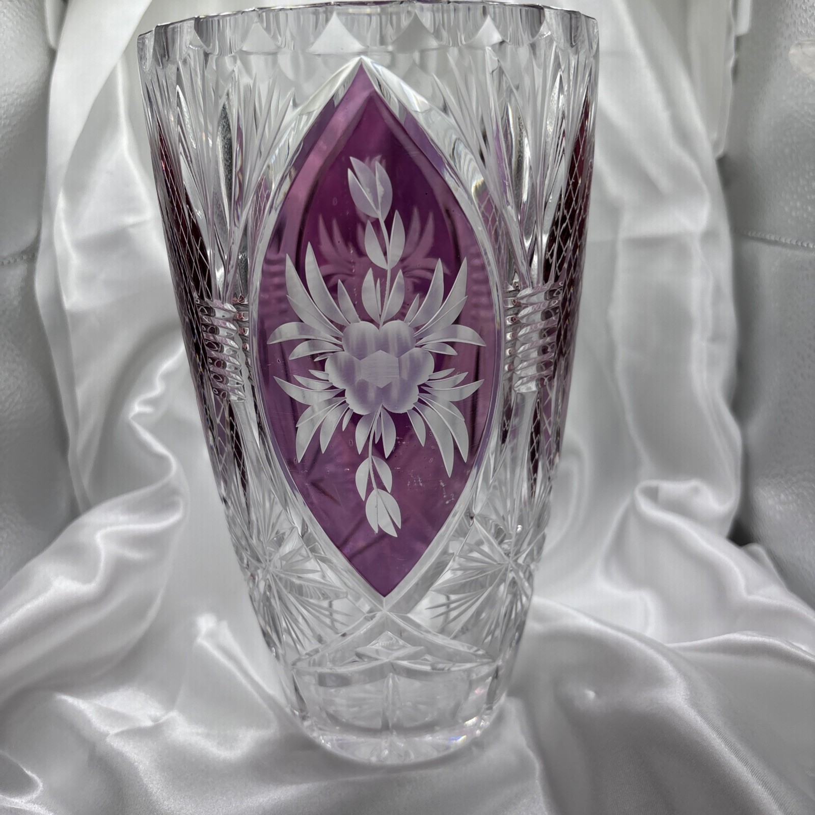 Vintage Amethyst Flashed Cut-to-Clear Lead Crystal Floral Vase