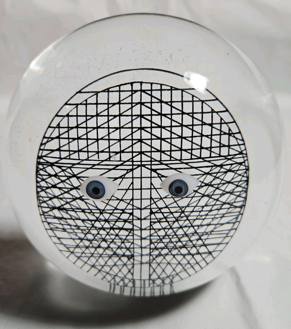 Merle Edelman EG Design Canada lucite sculpture featuring an Op Art style face.