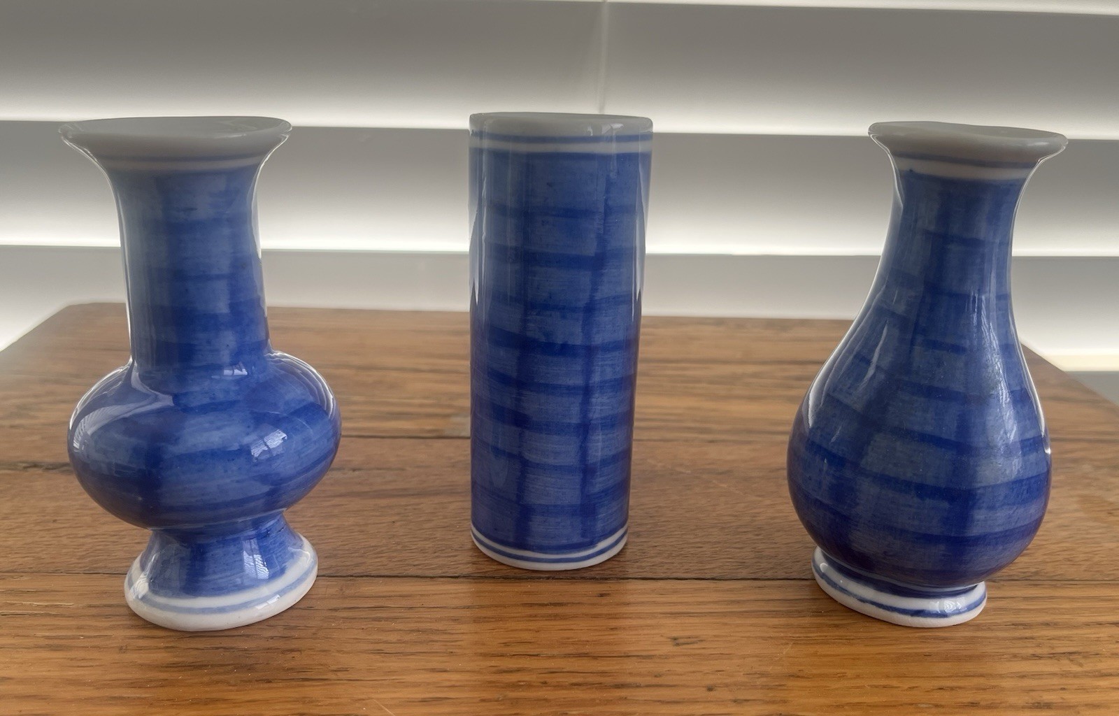 Set of three vintage Chinese miniature porcelain bud vases