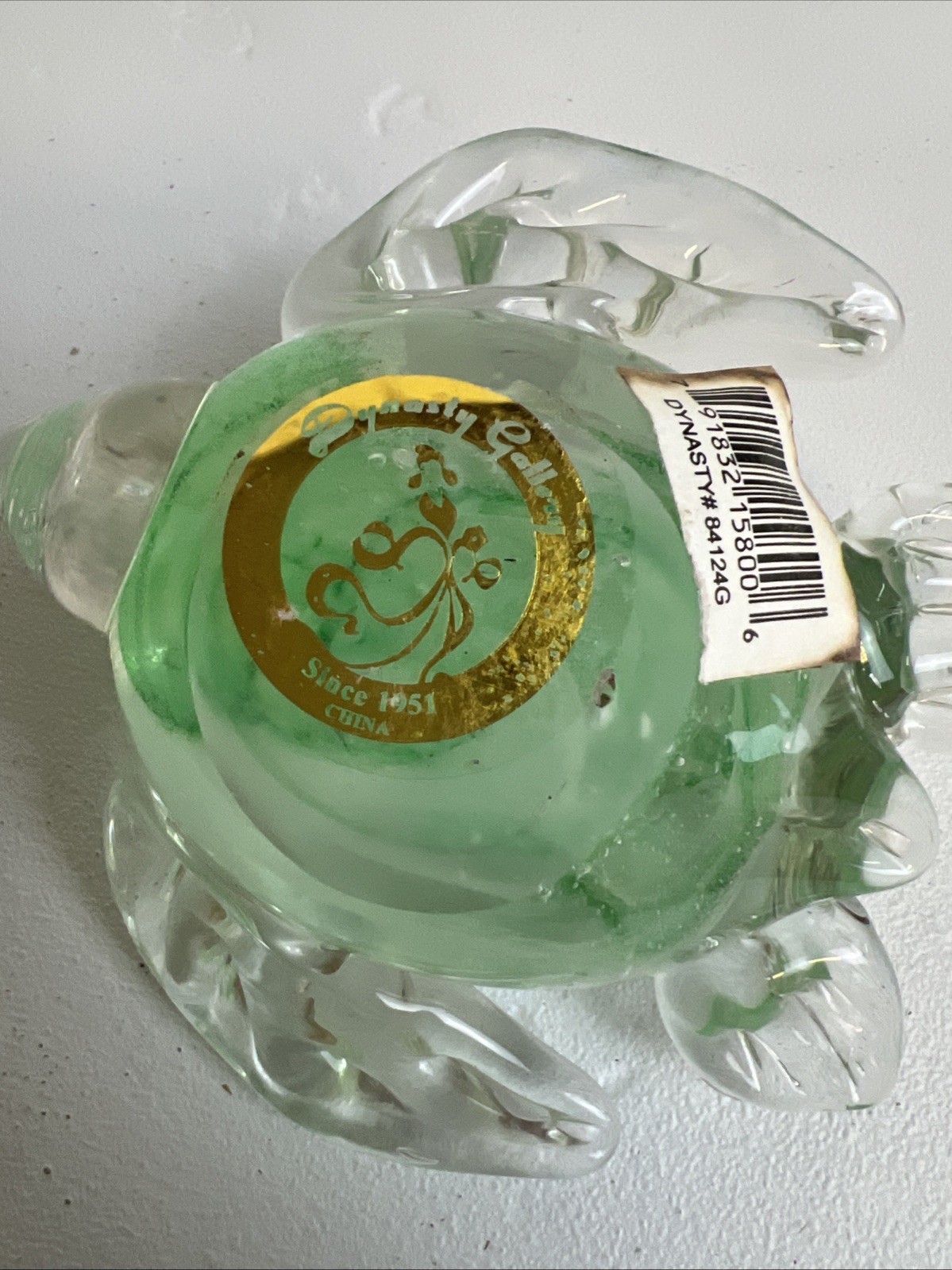 Green Glass Sea Turtle Paperweight Handcrafted Glow-In-The-Dark Dynasty Gallery