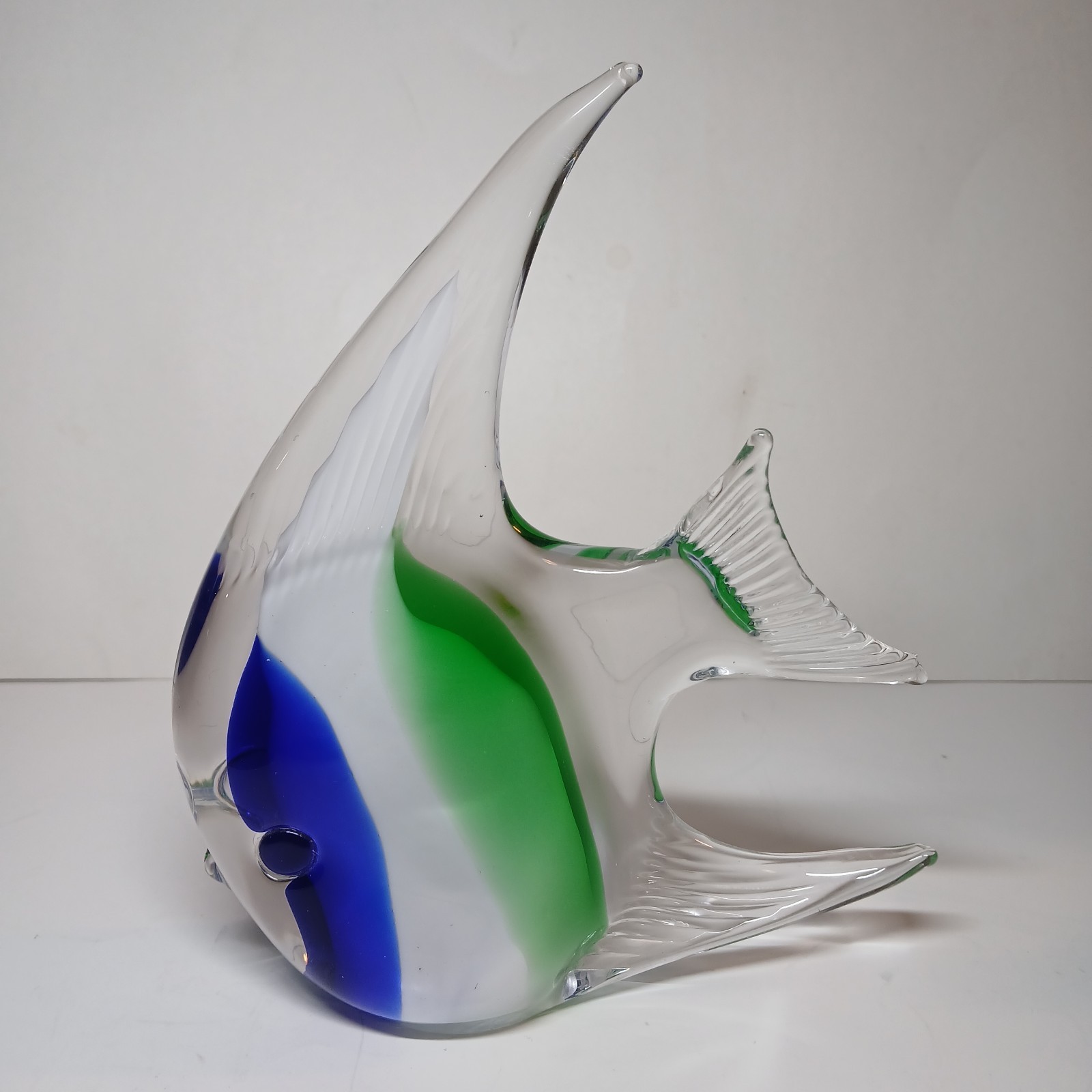 Lot of 4 Vintage Murano Style Glass Angelfish Figurines Blue, Green, White,Clear