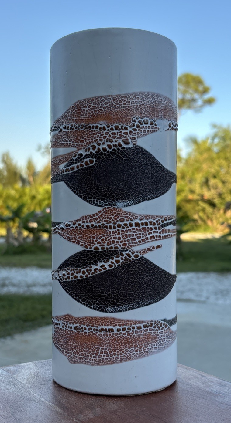 Royal Haeger Cylinder Vase 10.5 in Earth Wrap Crackle Lava Glaze Brown Orange