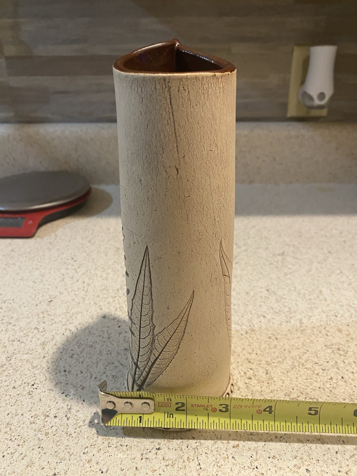 Impressed Botanical Fern Pottery Art Vase Artist Signed Tree Of Life Pottery