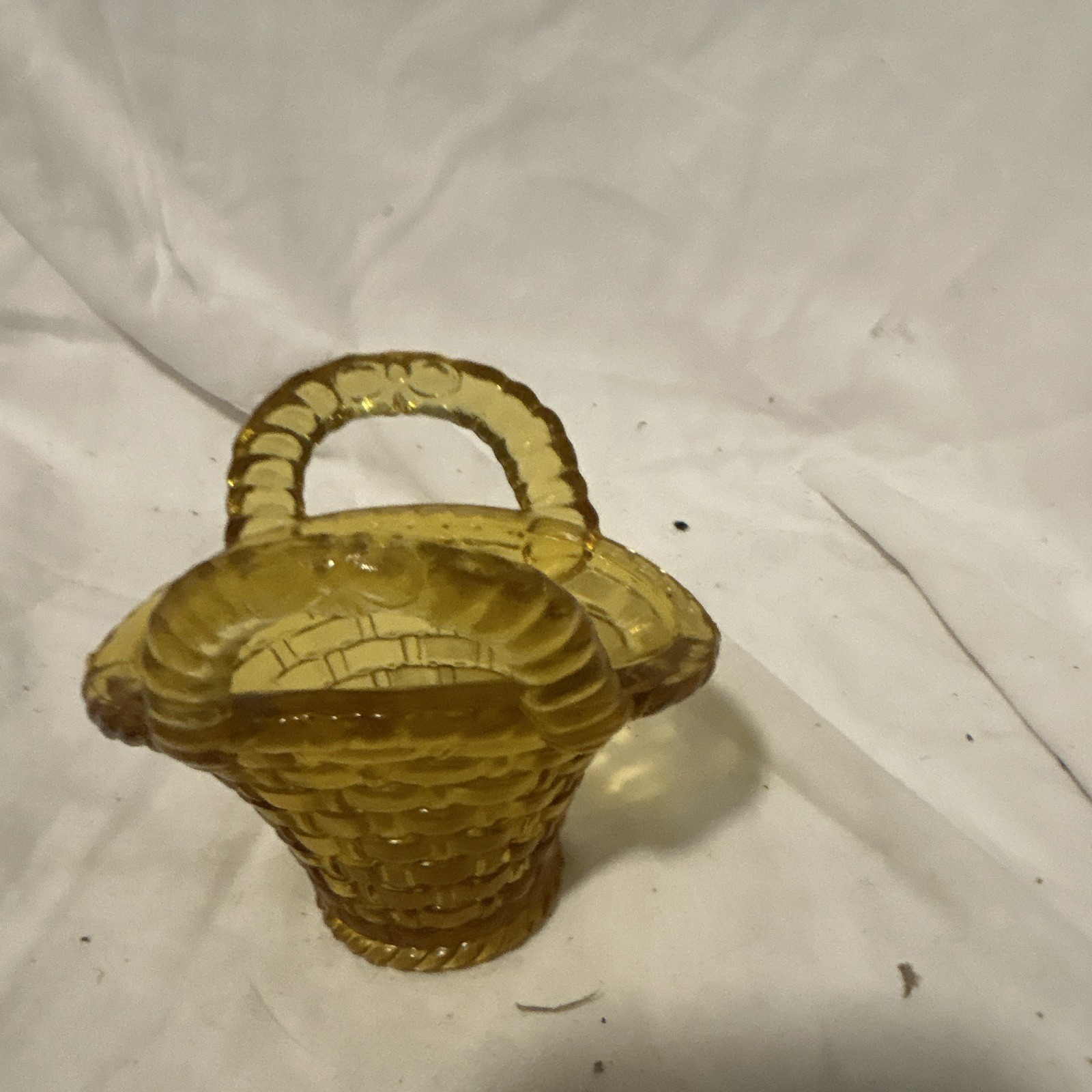 Unmarked Amber Glass Basketweave Oval Decorative Basket w/ Handle,