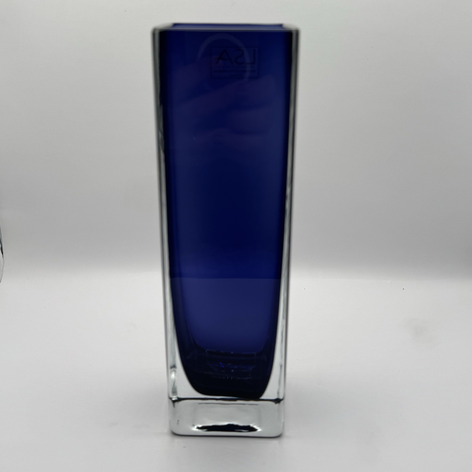 Cobalt Blue/Clear Mouth Blown Art Glass 8” Tall Vase LSA International Poland