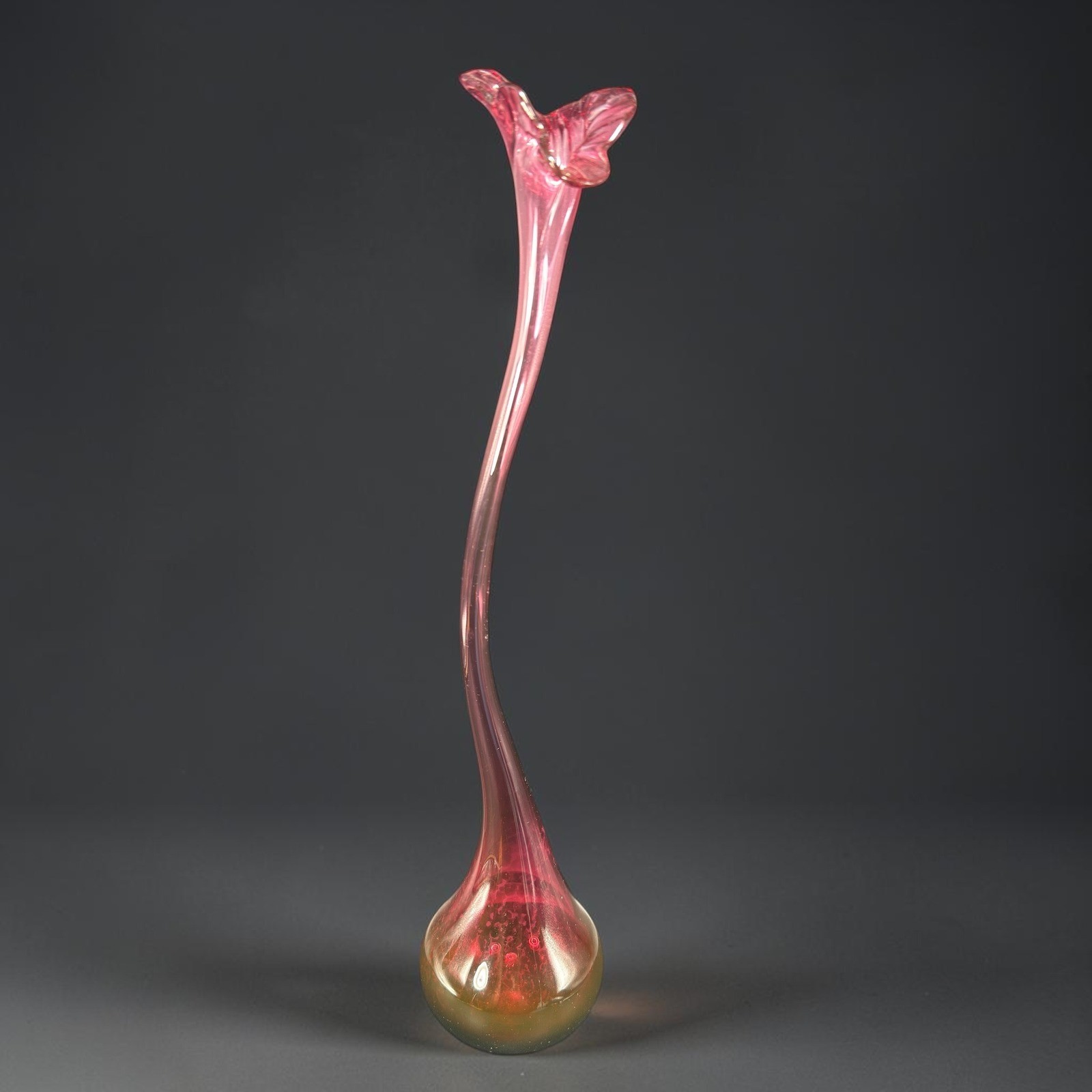 Ryno Glass Hand Blown Art Glass Bud Vase Cranberry Pink 15inch Signed 2003 VTG