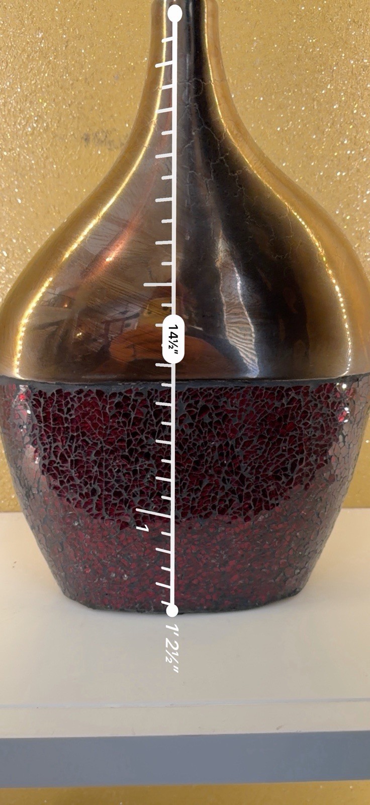 Black & Red Crackle Mosaic Ceramic Vase Glossy Textured 14 1/2in MPN 64170C0086