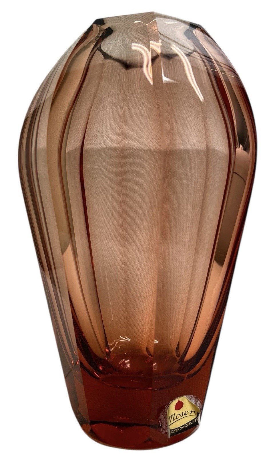 Vintage Moser Crystal Vase Amber Art Deco Made In Czechoslovakia 7.75” Inches