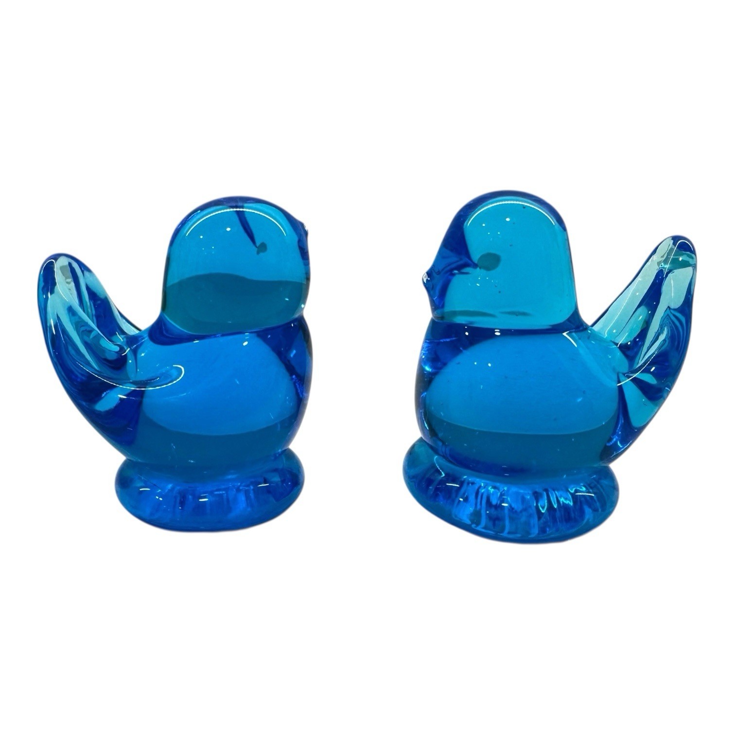 Vintage Miniature Glass Blue Birds of Happiness Art Glass Collectible Set of 2
