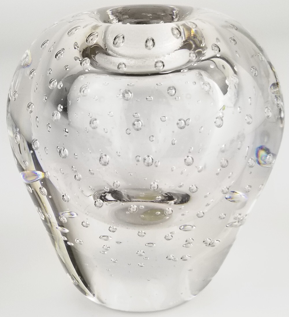 I.W. Rice Irice Apple Paperweight, Clear Art Glass, Bubbles, Pen Holder, Vintage