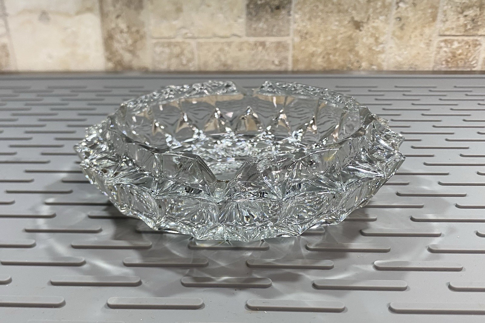 Vintage Crystal Cut Ashtray- Heavy Glass