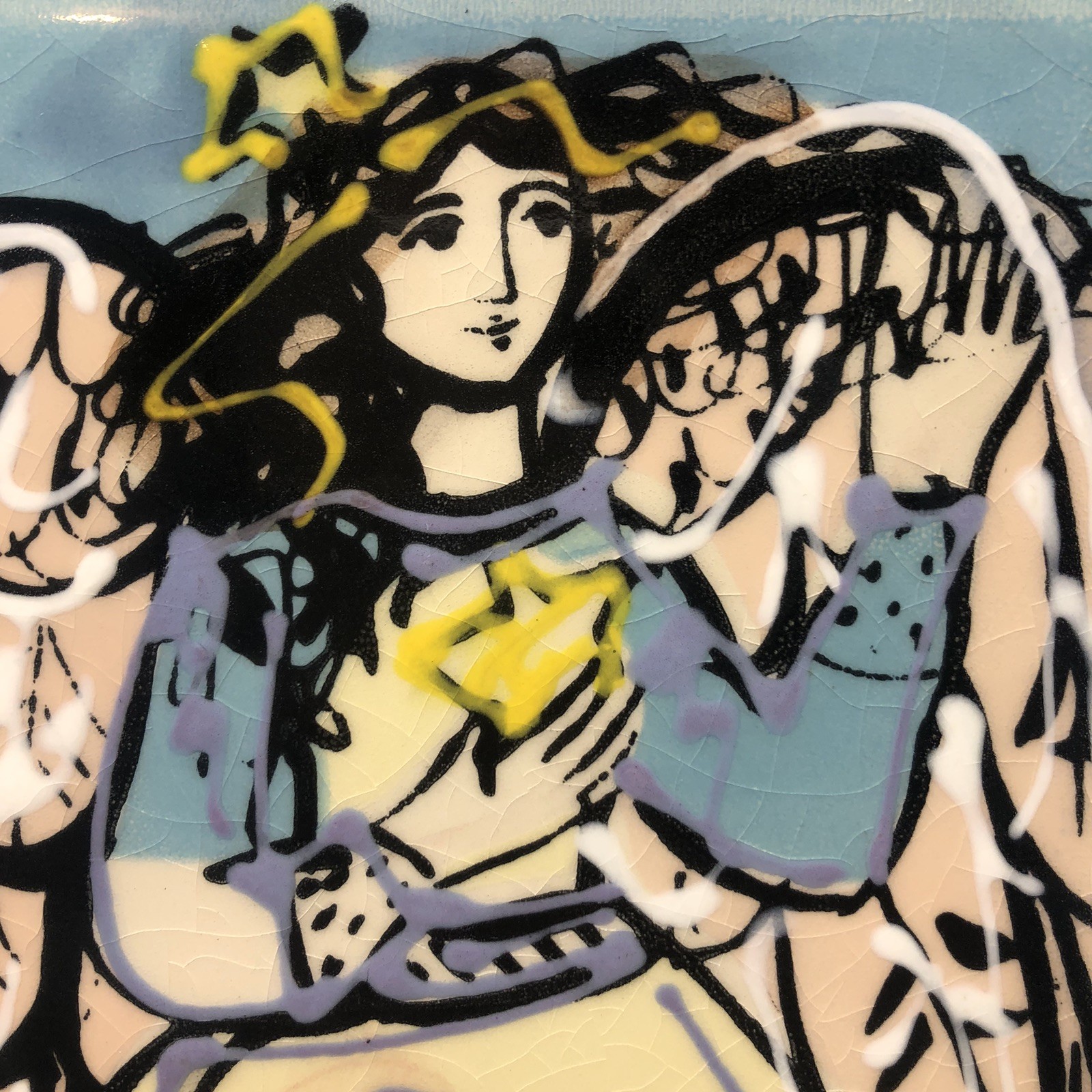 Rare Whimsical Sue Bolt Hand painted Angel Decorative Ceramic Tile