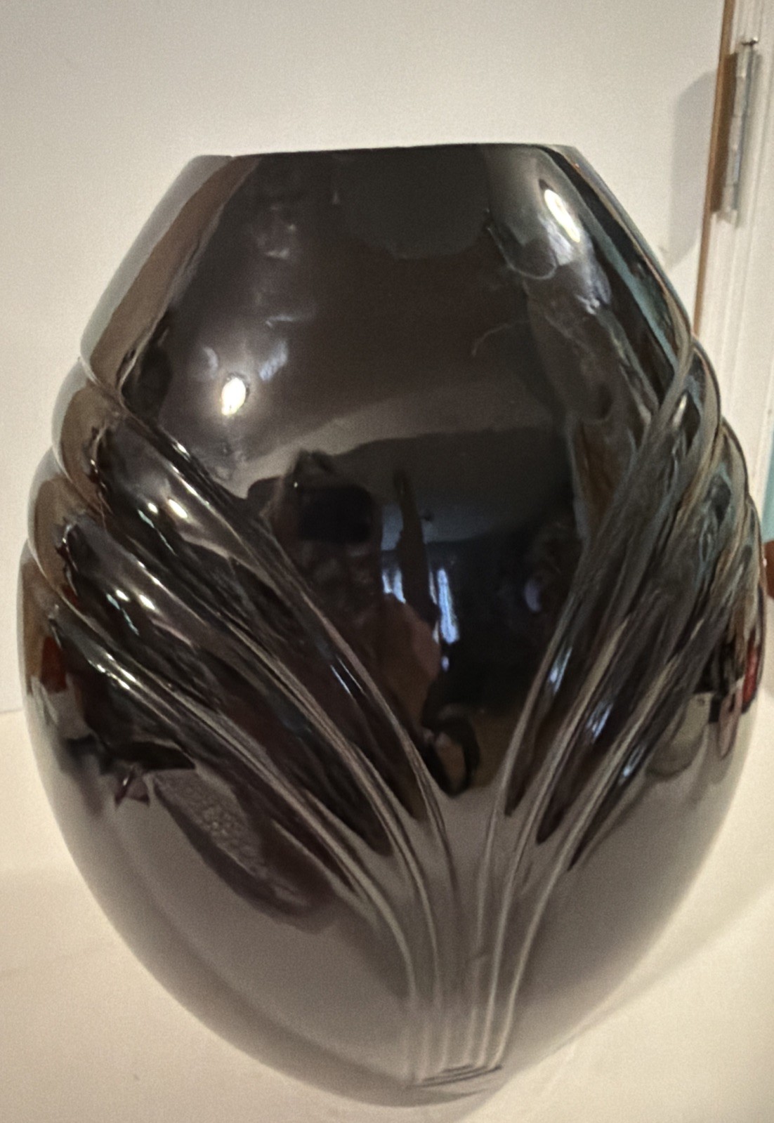 Vintage 1980s Haeger Art Deco Black Gloss Vase 12 in.