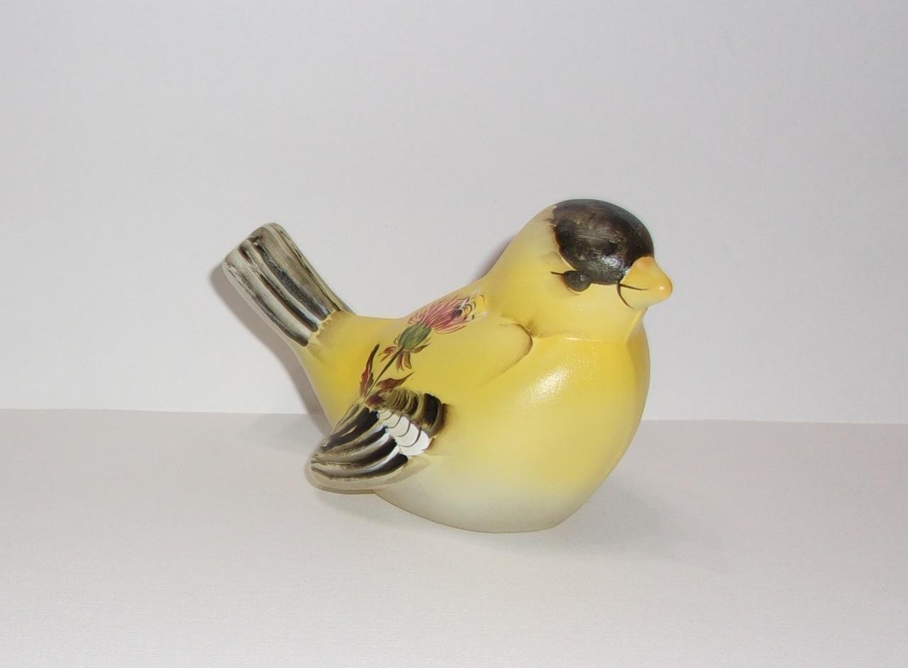 Fenton Glass Crystal Yellow Finch Thistle Song Bird Figurine Ltd Ed #18/25 Kibbe
