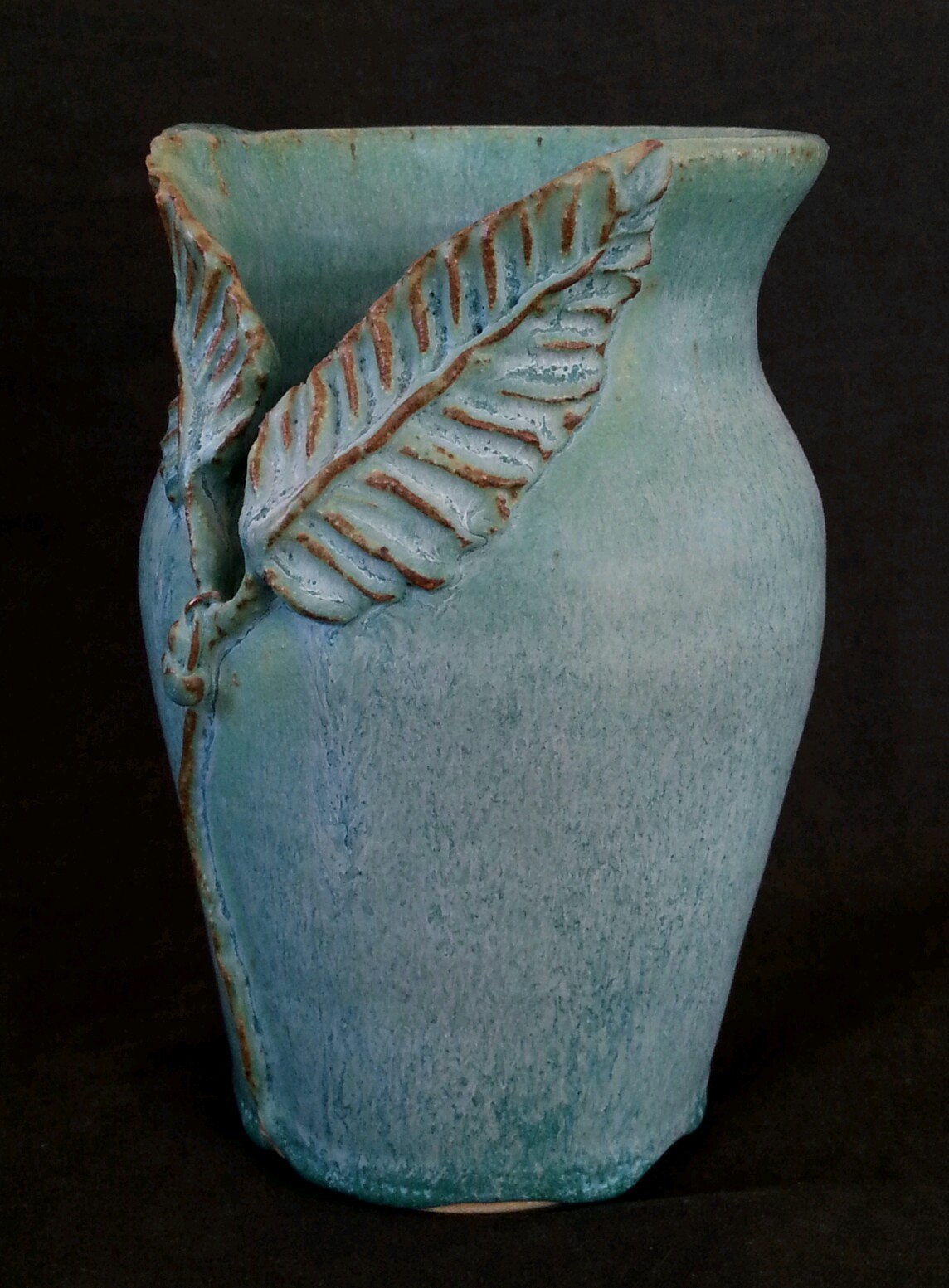 Vintage Haas art pottery turquoise stoneware vase 6.75 inches
