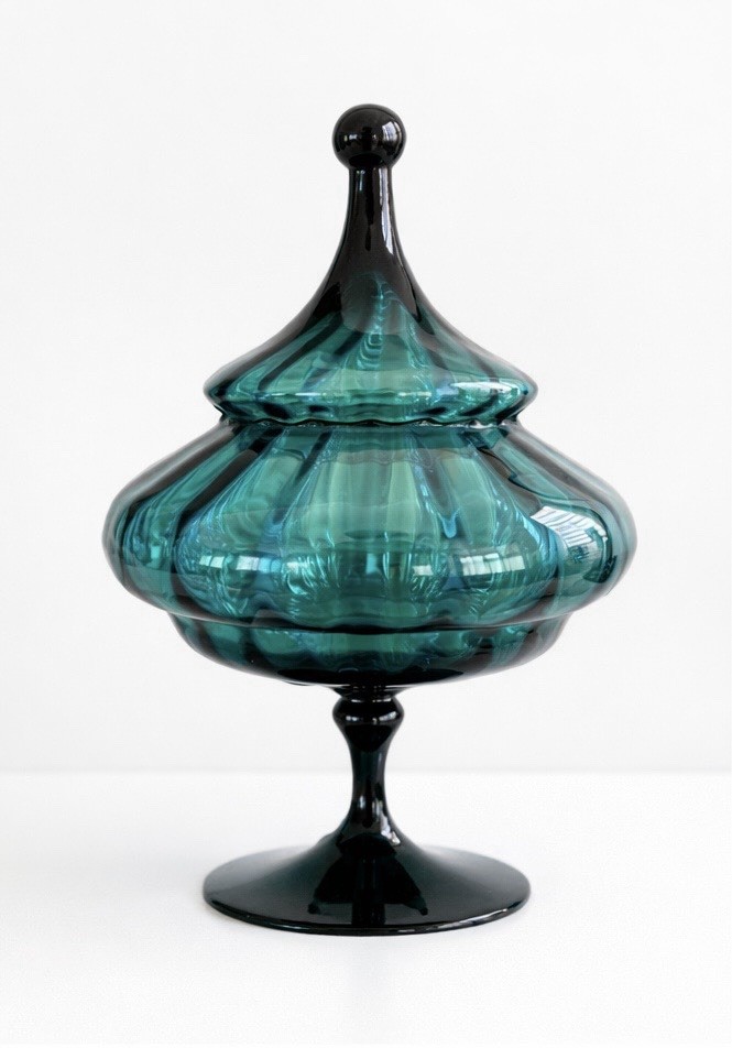 Empoli Glass Circus Top Blue Optic Art Glass Pedestal Jar Dish
