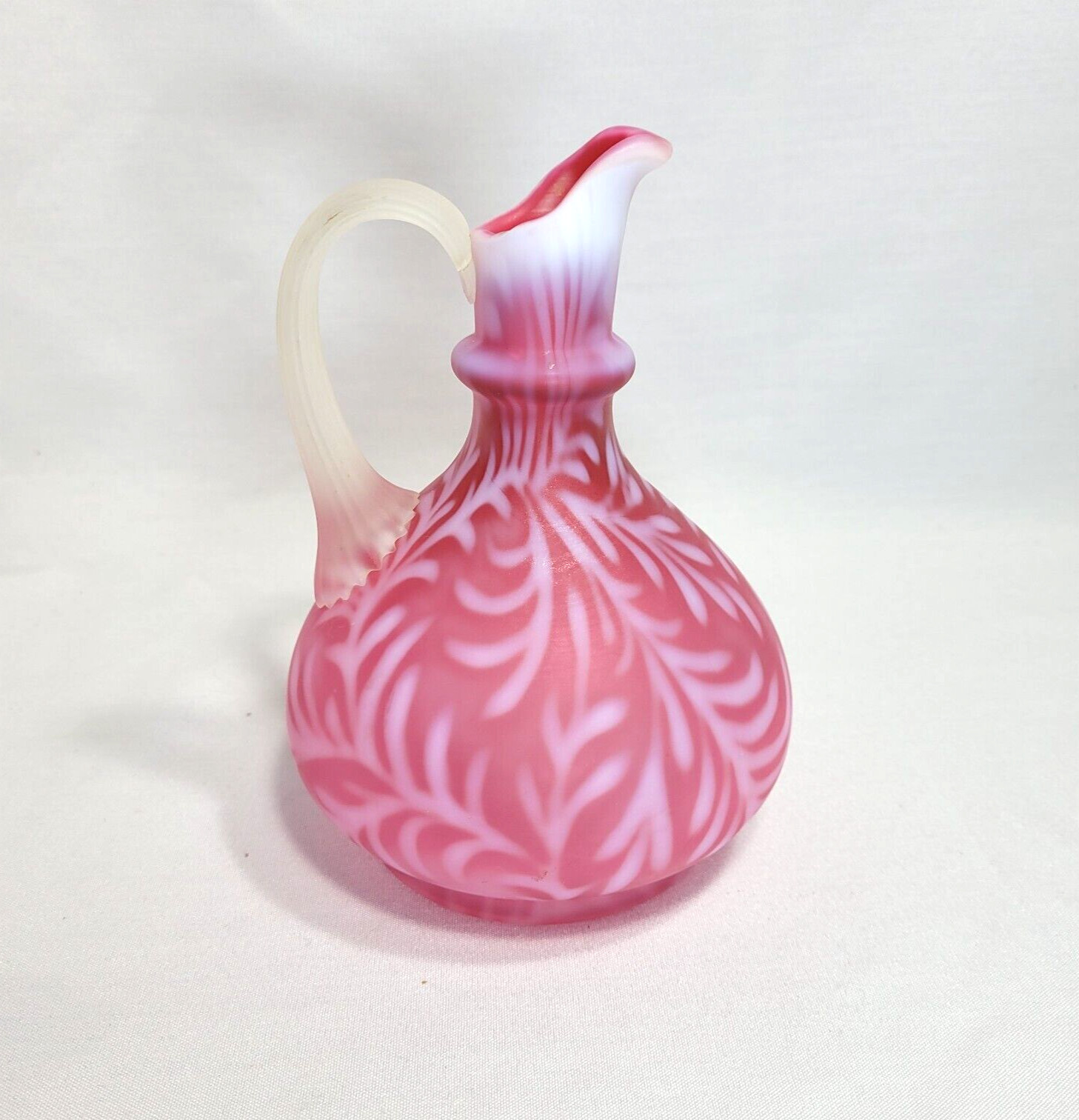 Fenton Opalescent Fern Cruet Cranberry (Rose) Satin No Stopper 7″