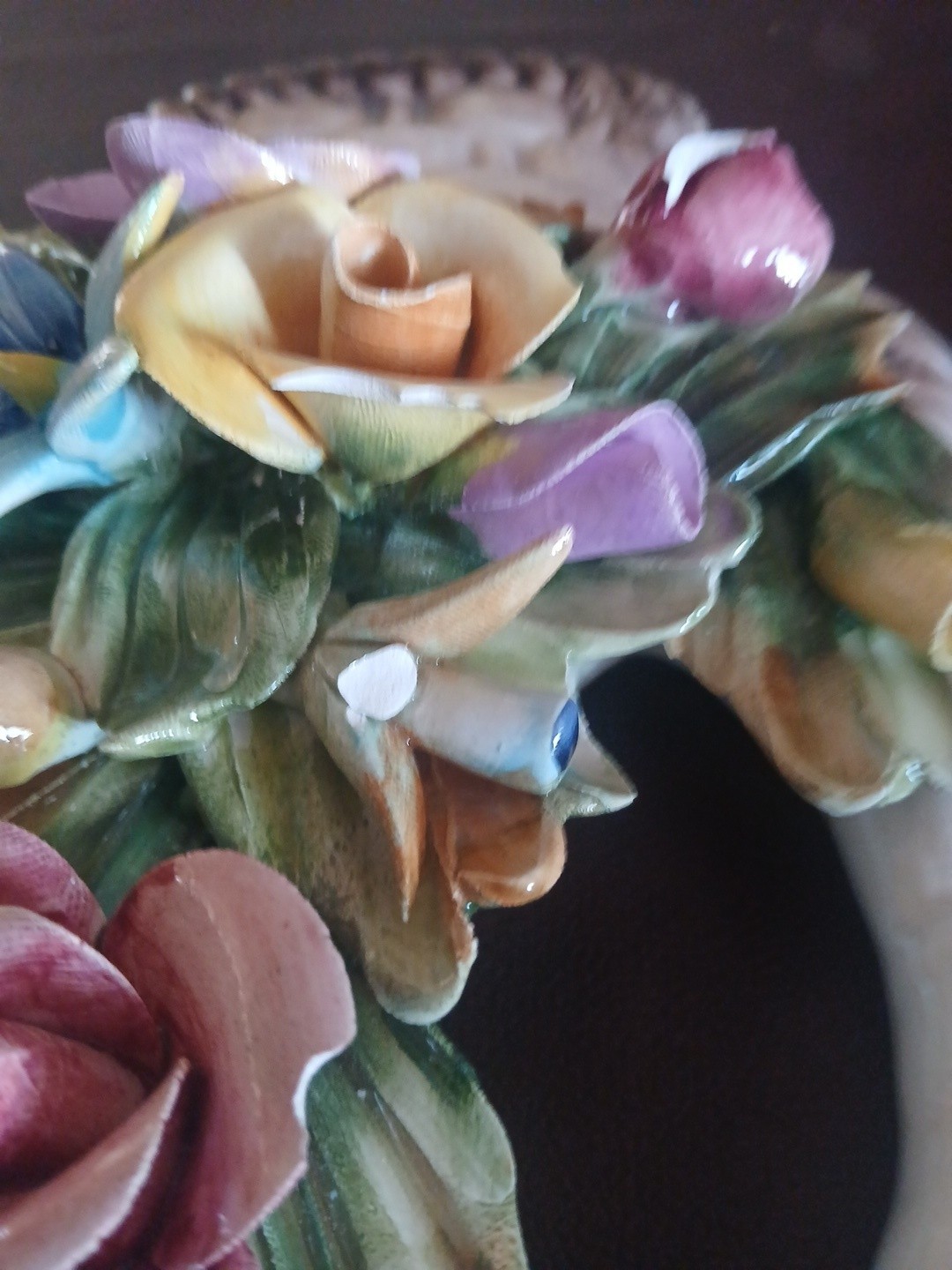 Capodimonte Vintage Porcelain Flower Basket Wall Plaque