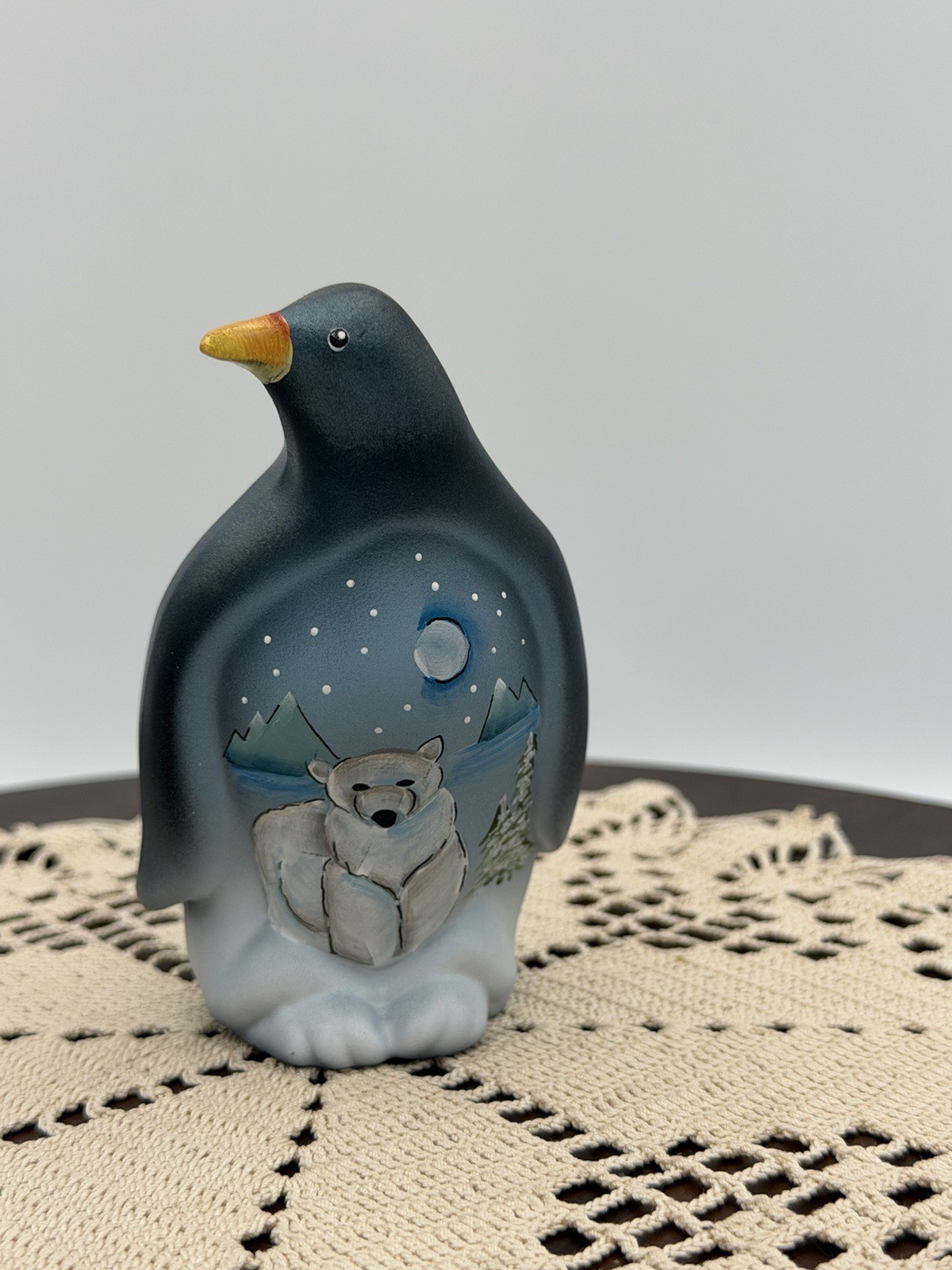 Fenton Glass Polar Bear Wintry Night Penguin Figurine Ltd Ed #8/31 Kim Barley