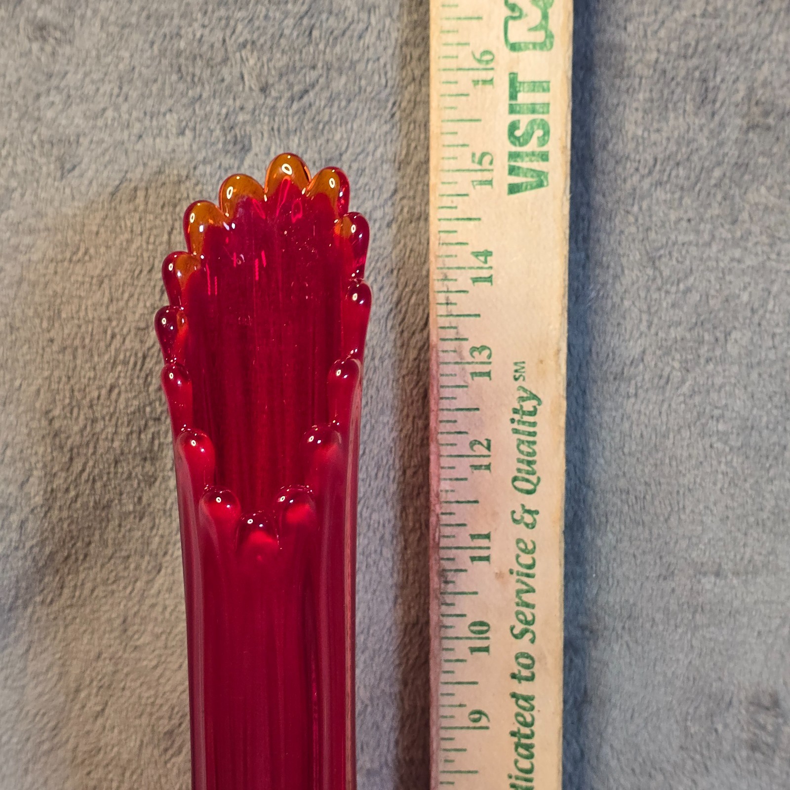 Vintage Fenton Glass Ruby Red Swung Vase Six Petal Footed Mid Century Modern Art