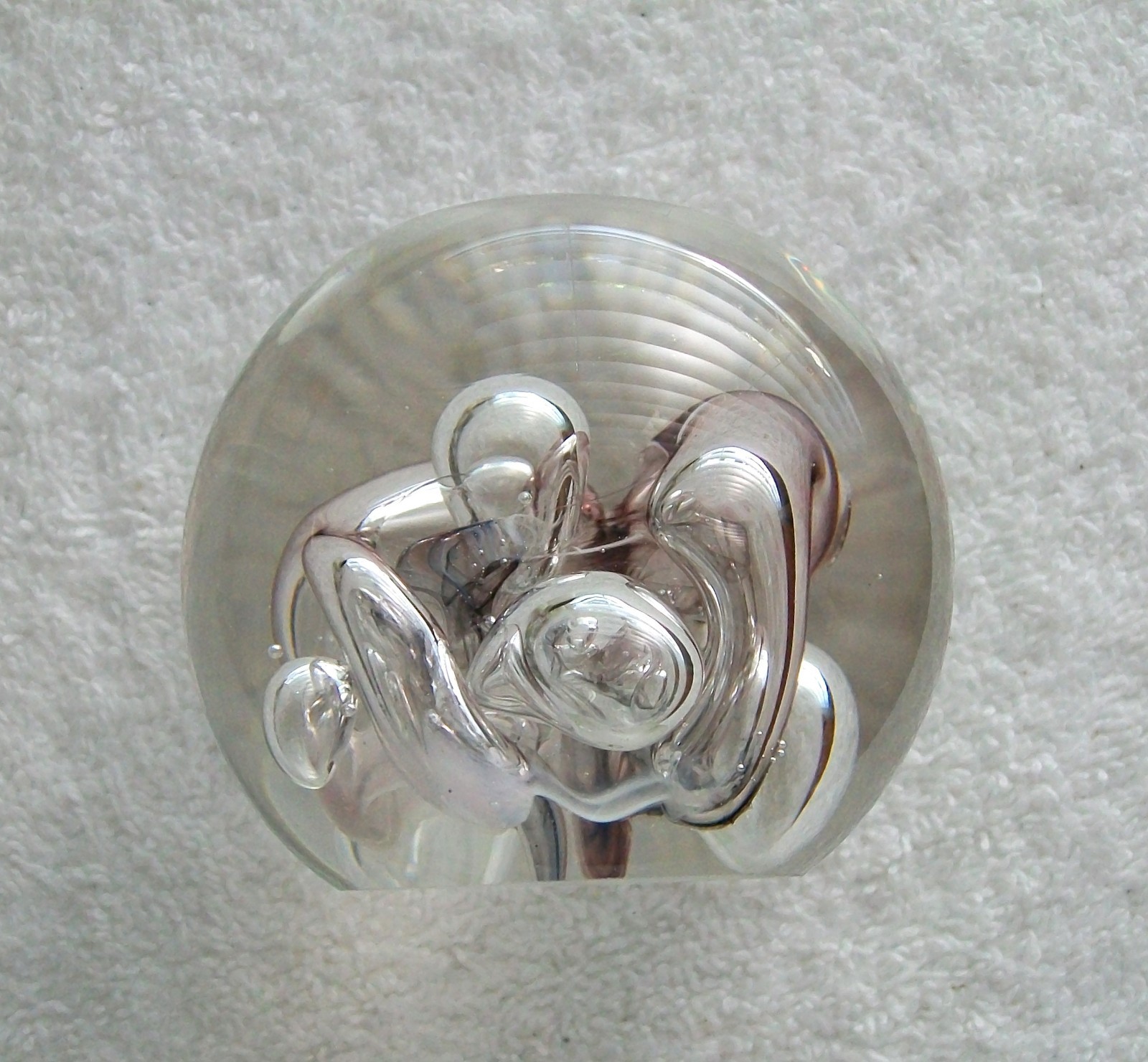 Karg Hand Blown Clear & Purple Glass Bubbles Paperweight