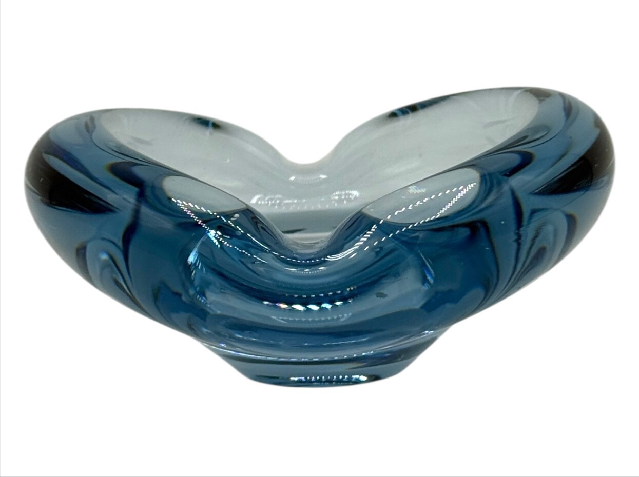 HOLMEGAARD MCM ART GLASS Ashtray Signed Numbered Blue 4 1/2”