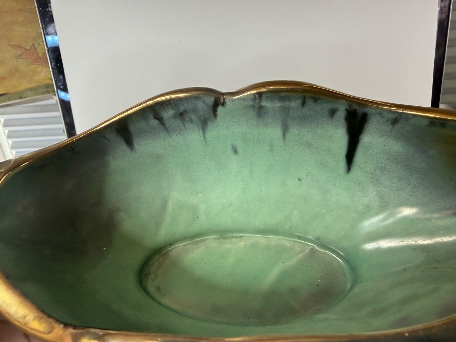 Vtg Fohr – Ceramic Keramic Germany pottery bowl server mcm drip glaze gold trim