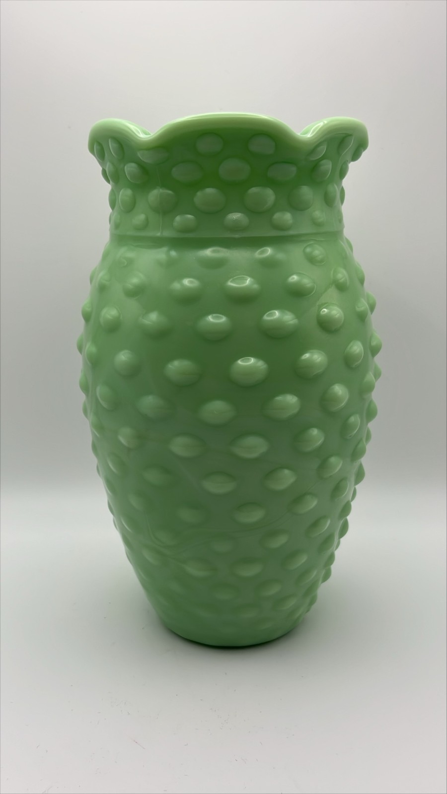 VTG Jadeite Green Glass Hobnail 8″ Vase Martha Stewart by Mail L.E. Smith EUC