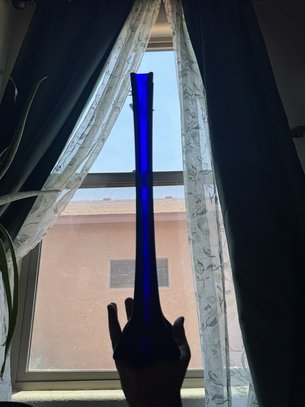 Tall Cobalt Blue Blown Glass Vase, 16” Soviet Art Glass, 1980s