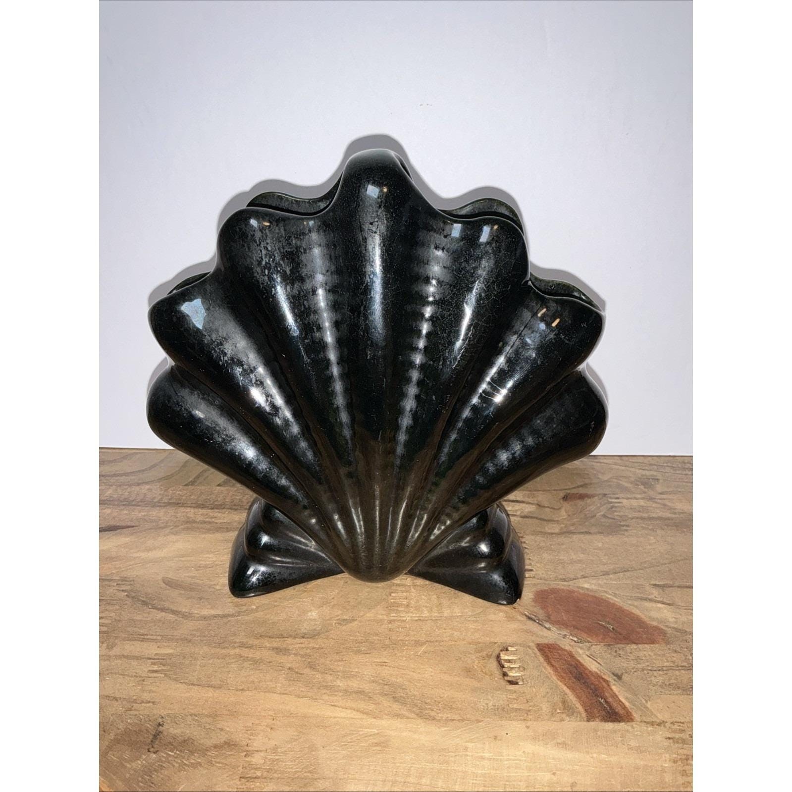 Vintage Frankoma Pottery 54 Ocean Shell Vase Onyx Black 6″ Art Pottery USA