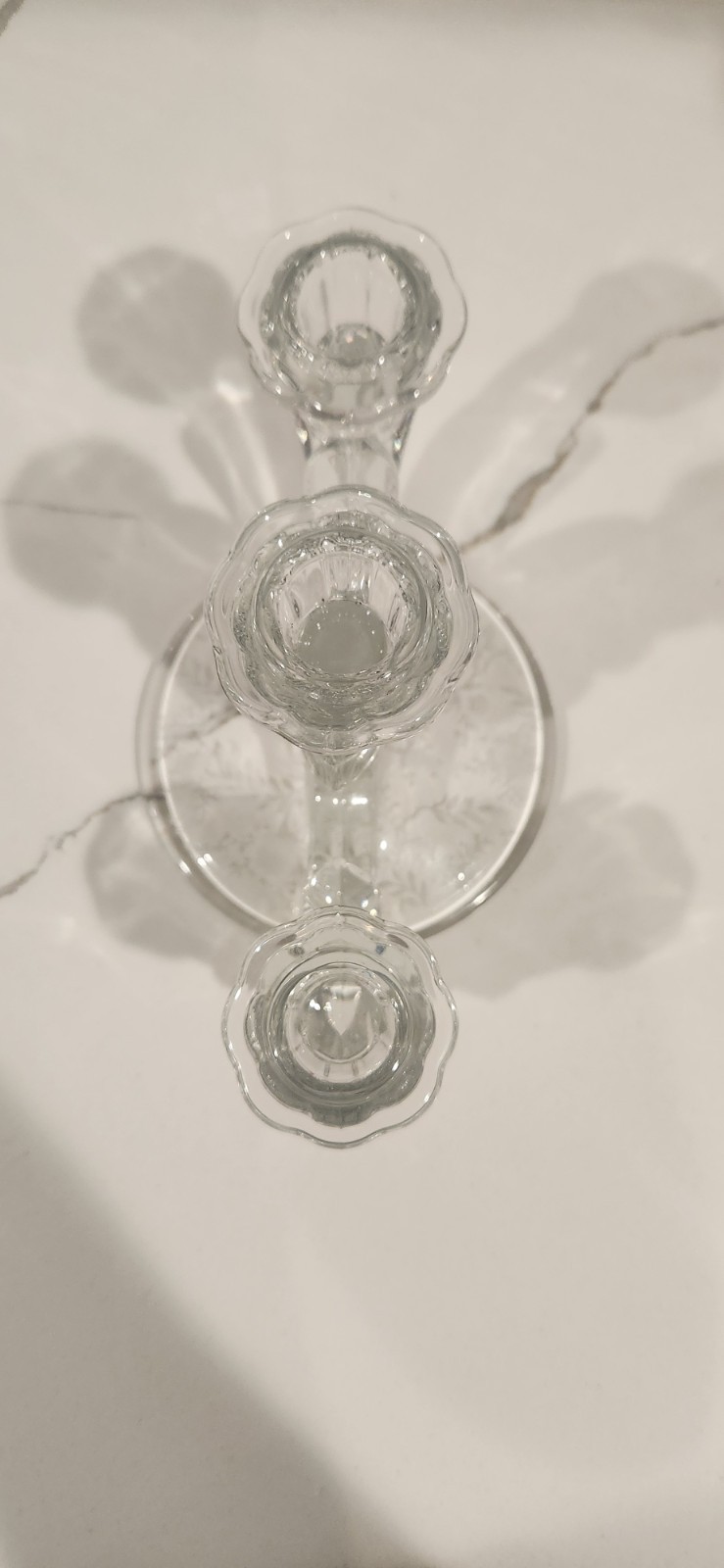 Fostoria BAROQUE crystal GLASS CANDLESTICK candle holder triple CHINTZ 388 ETCH