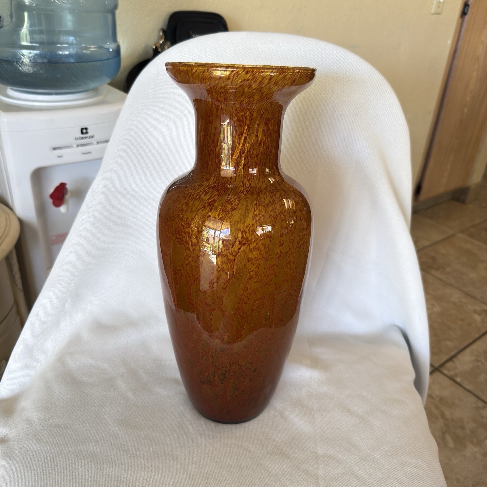 Azzurra Maestri Vetrai Italy Blown Glass Vases Red Gold Splatter