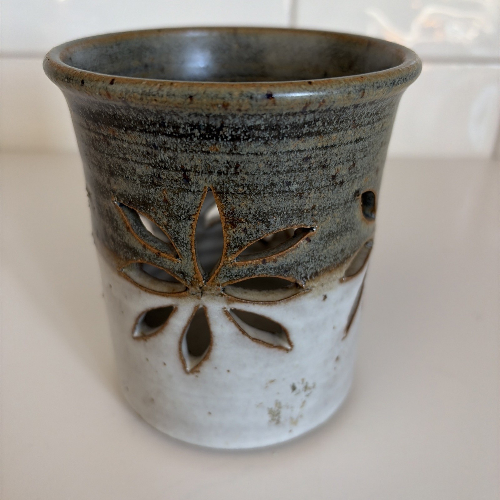 Artisan Handmade Round Orchid Planter Pot or Luminary Handmade Ceramic Signed