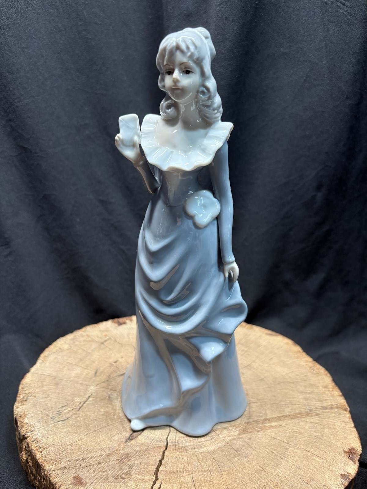 Unmarked Vintage 1983 Japan Blue White Porcelain Women Figurines Set of 2
