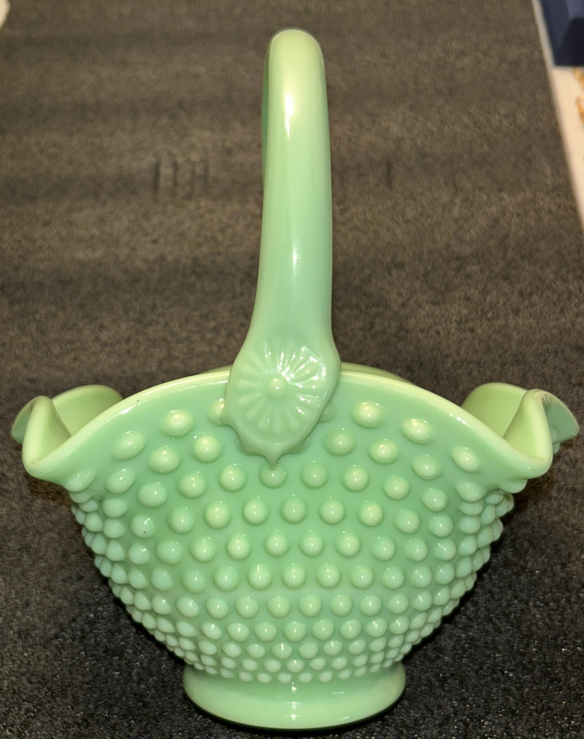 L.E. Smith Jadeite Hobnail Basket Original Excellent Condition