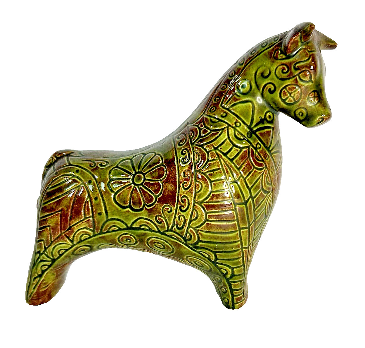 MCM Detailed Design Ceramic Olive Brown Colored TORO in the Bitossi Style