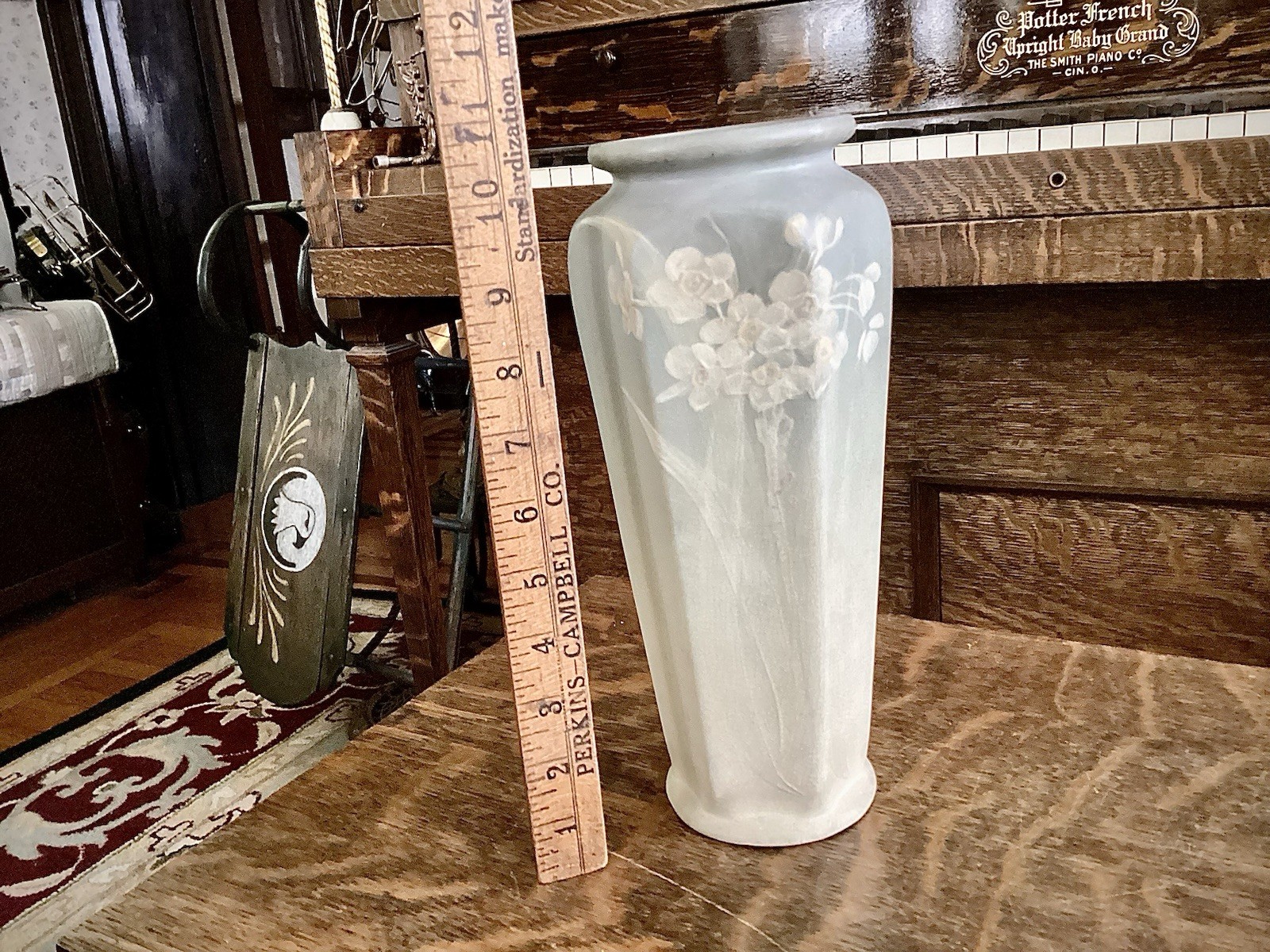 Antique Weller Pottery Blue Vellum Hexagonal Floral Vase Antique Art Nouveau Old