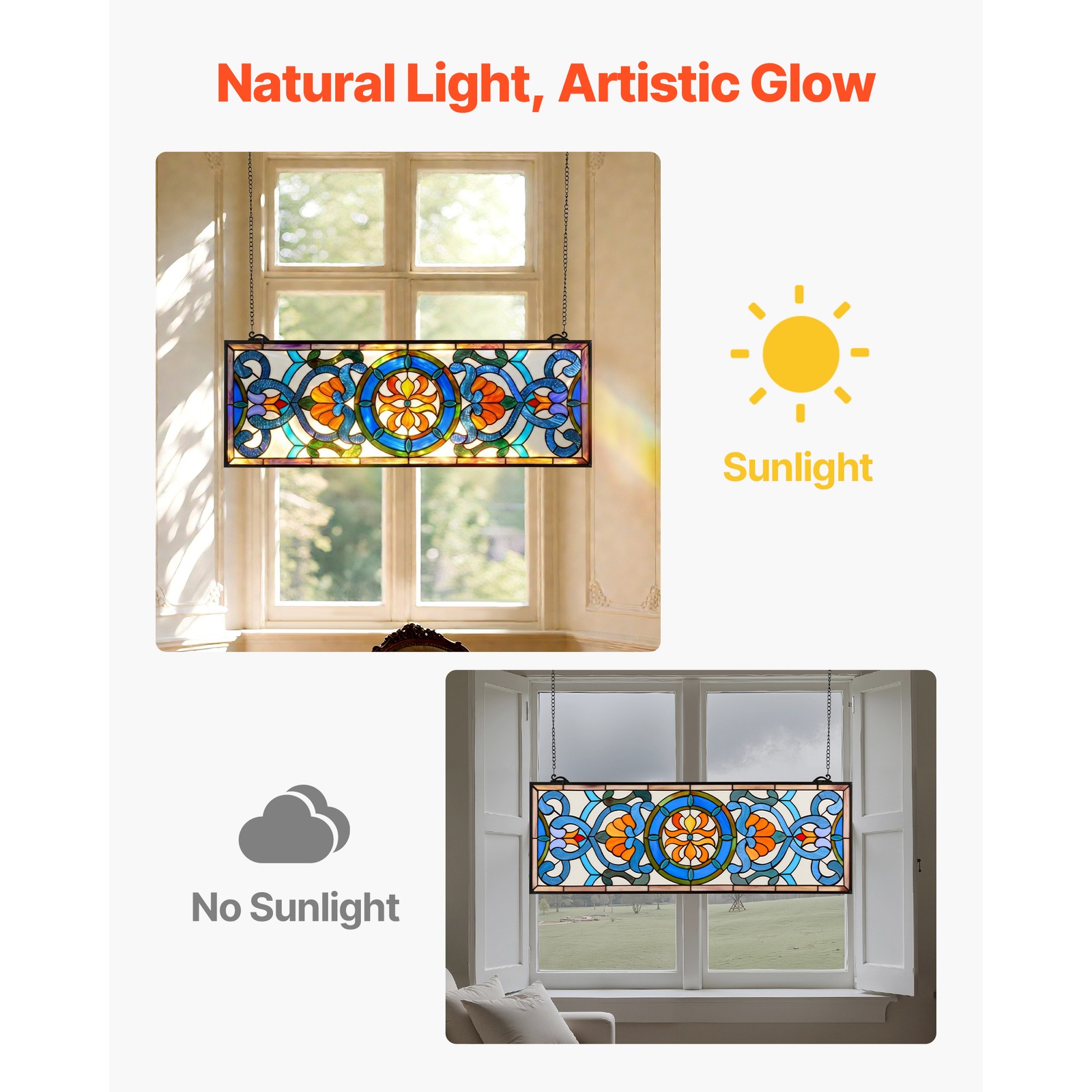 Uimoso Stained Glass Hanging Panel in Tiffany Style, 35.1″x12.9″