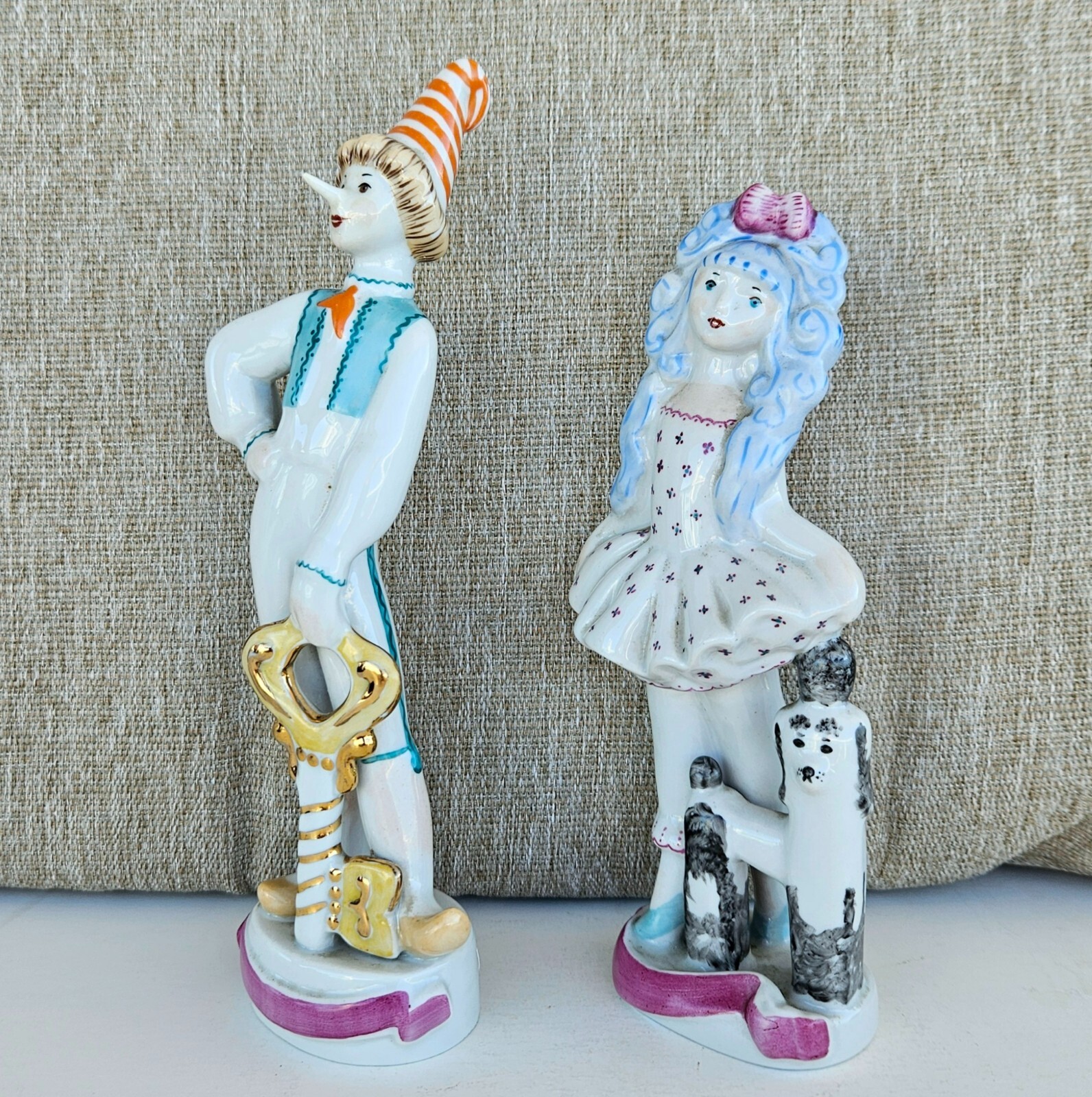 Vintage USSR Kiev Porcelain Factory Buratino & Malvina Figurines Soviet Tale