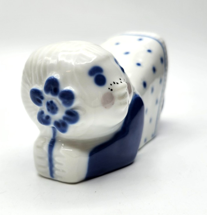 Vintage Norway Porsgrund Figurine #69 Girl Blue and White Excellent Condition!!!
