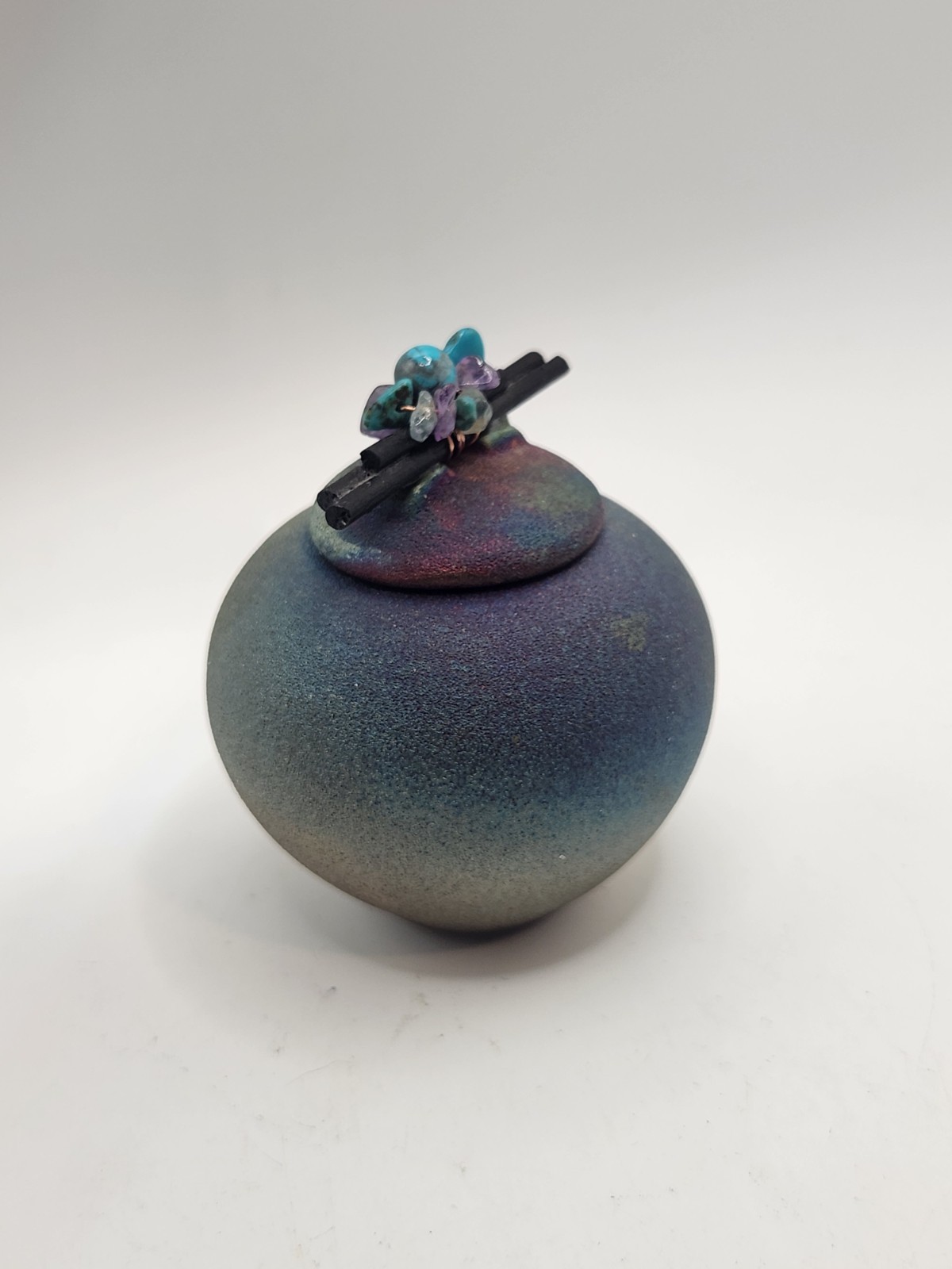 Jeremy Diller Signed Raku Pottery Dream Jar Lidded Vessel Turquoise
